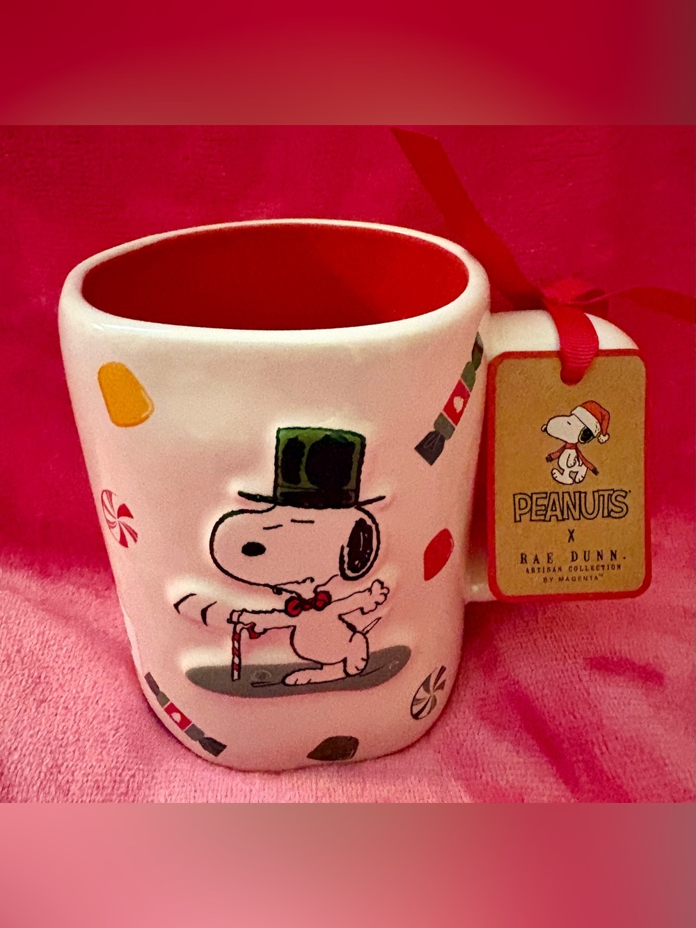 Rae Dunn White Ceramic Snoopy Mug with Red Interior